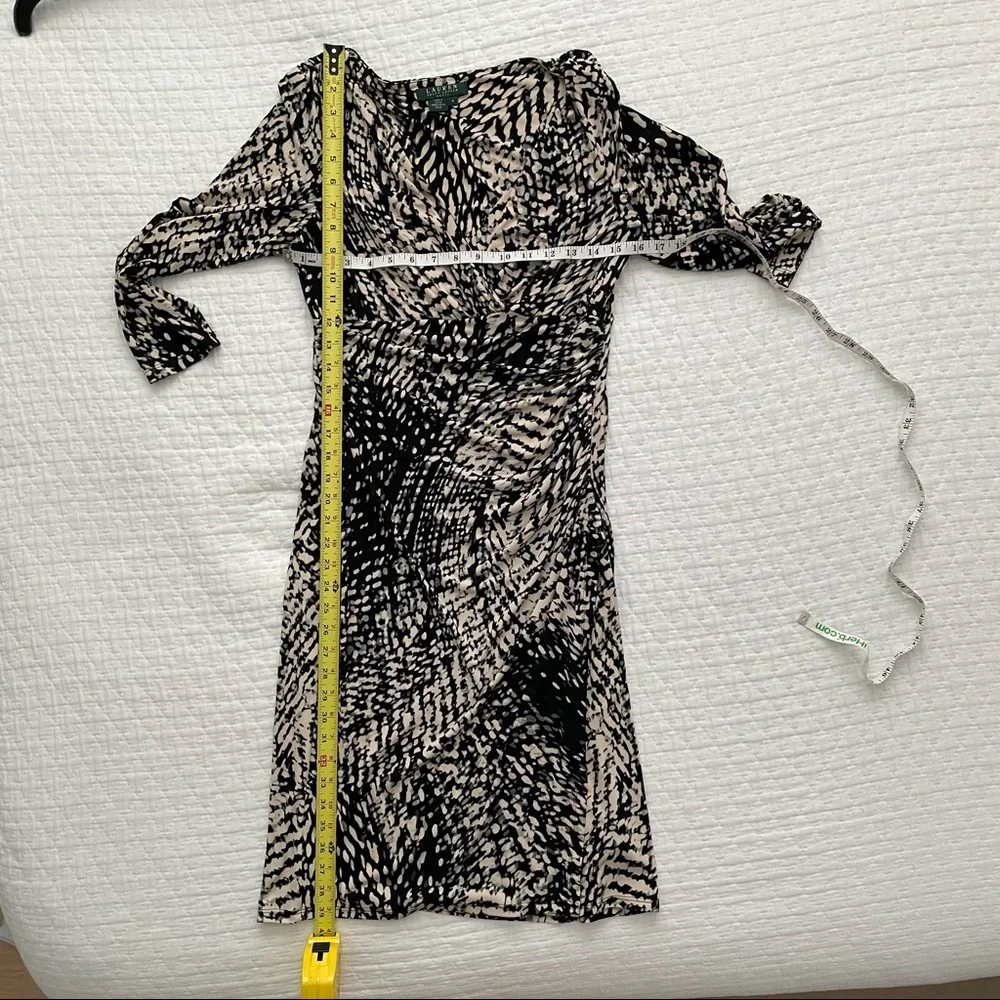 Lauren Ralph Lauren Dress Abstract Print Size 4 Black Off White Grey Str… - Picture 3 of 9